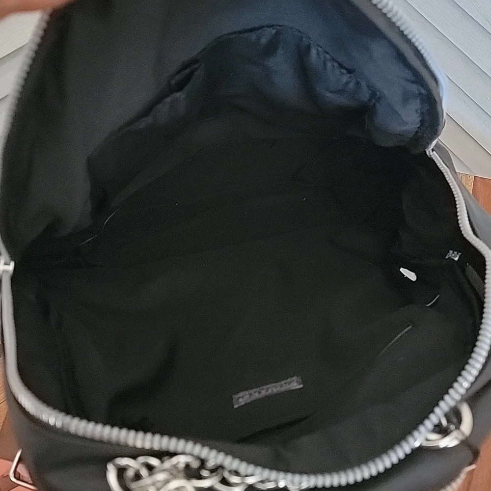 NWT Hearty Trendy Black Matte Backpack w/ Silver Chain Detail